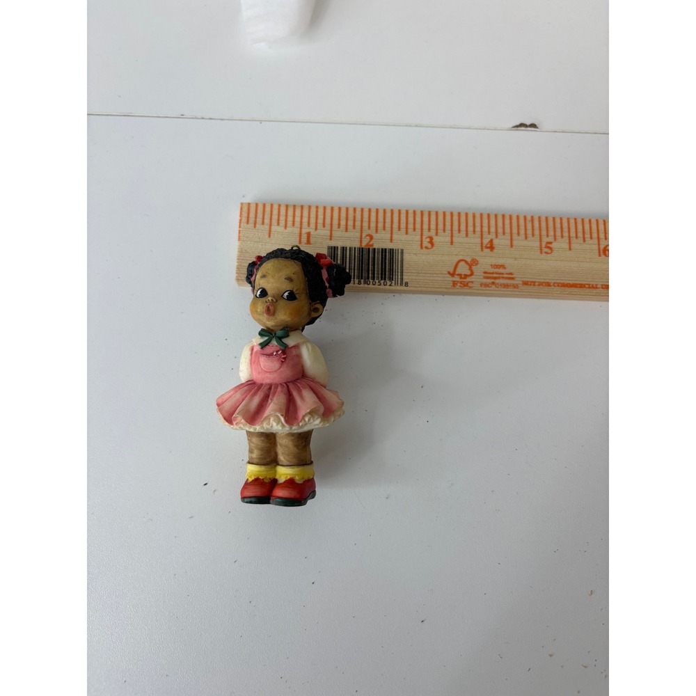 Vintage Style Resin Girl Christmas Ornament Pink Dress Pigtails Figurine 2.75"